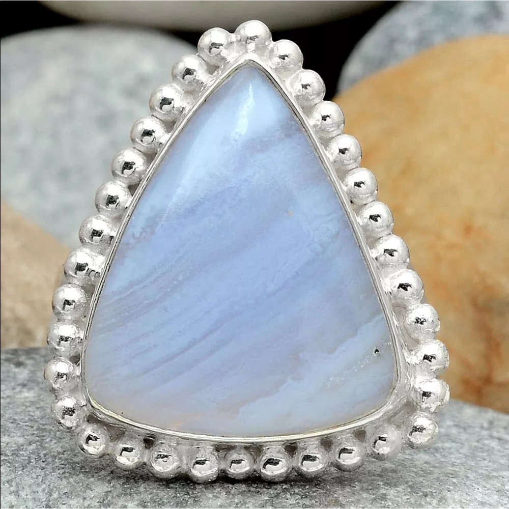 BOUTIQUE BLUE LACE AGATE 925 SILVER RING, SIZE 9.5